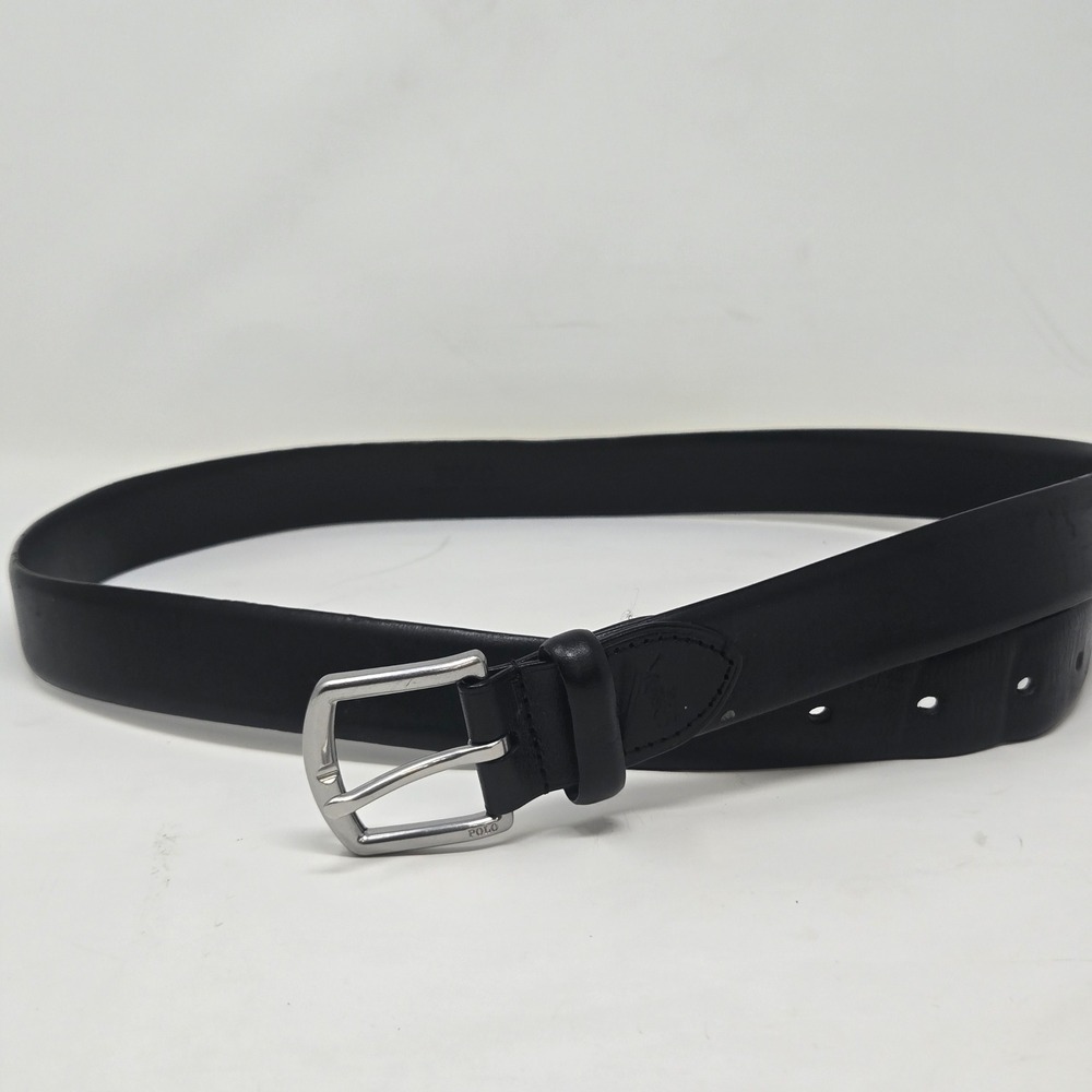 Polo Ralph Lauren Mens Black Leather Belt Silver Buckle Size 40 11689